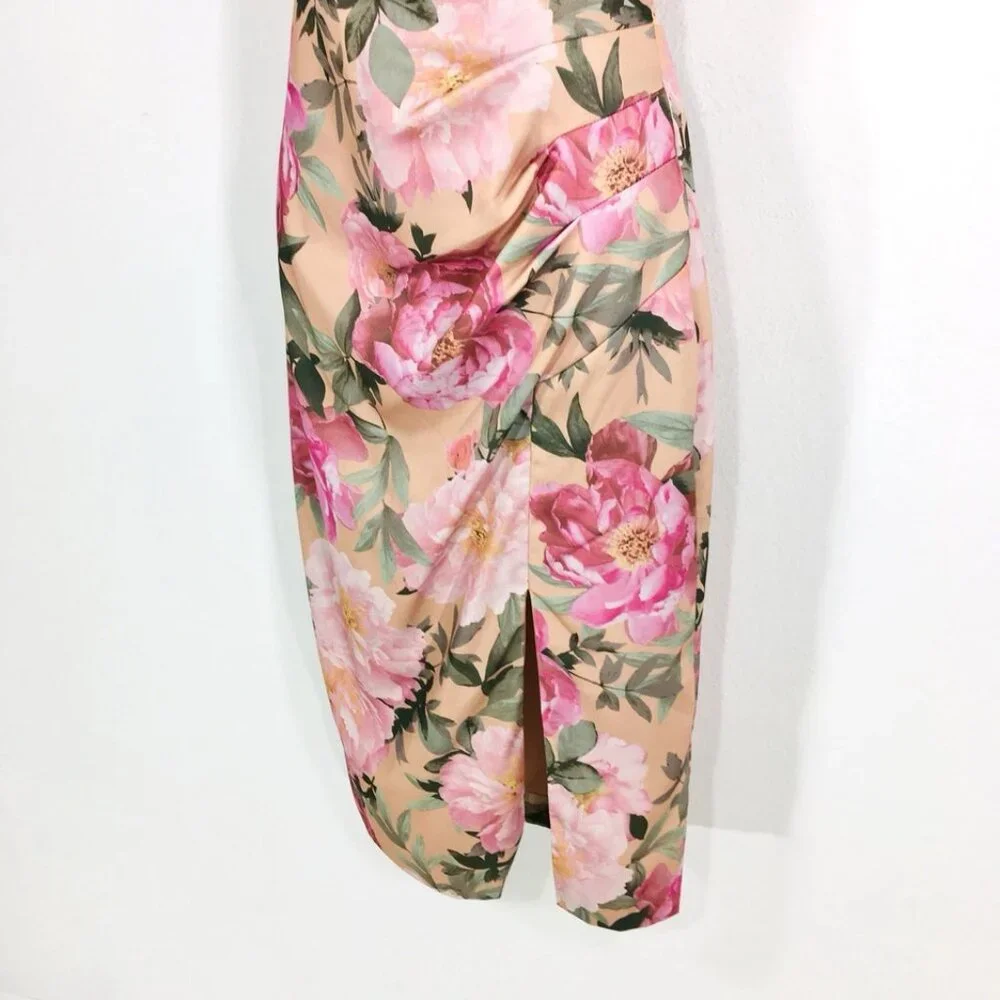 Premier Amour Satin Floral Dress Sz 2 Faux Wrap Front Slit Romantic Fairy Whimsy